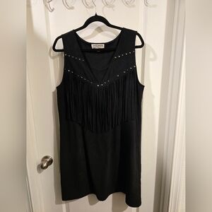 Idyllwind Black Suede Fringe Mini Dress